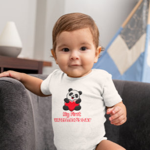 Baby’s First Valentine’s Day Panda With Heart Baby Bodysuit