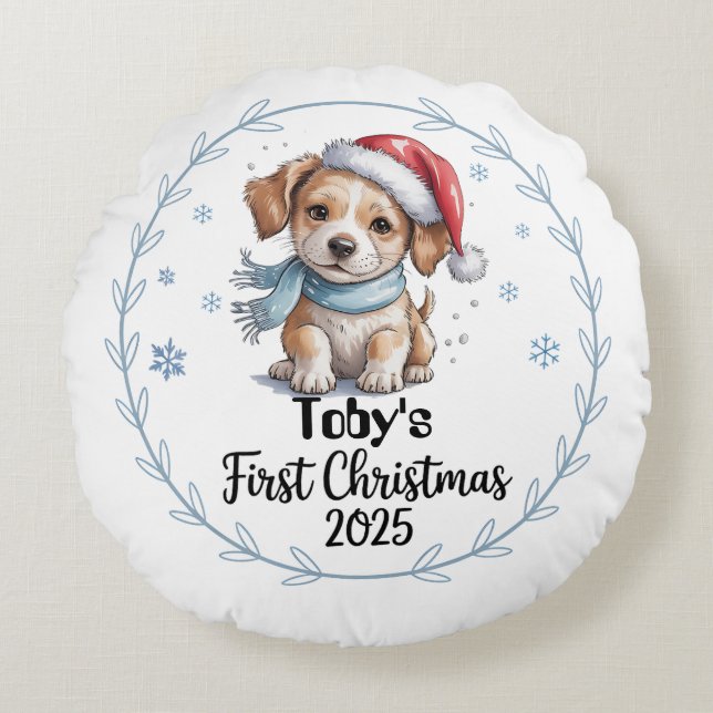 Baby’s First Xmas 2025 Round Pillow – Editable (Front)