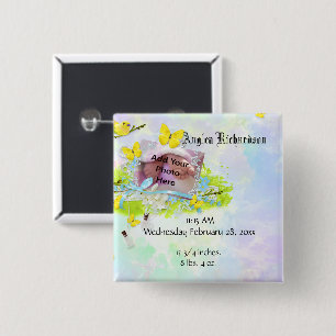 Baby’s Yellow Bird and Butterfly Photo Frame 15 Cm Square Badge