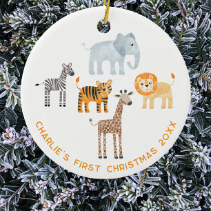 Baby Safari Animal Personalised First Christmas Ceramic Tree Decoration