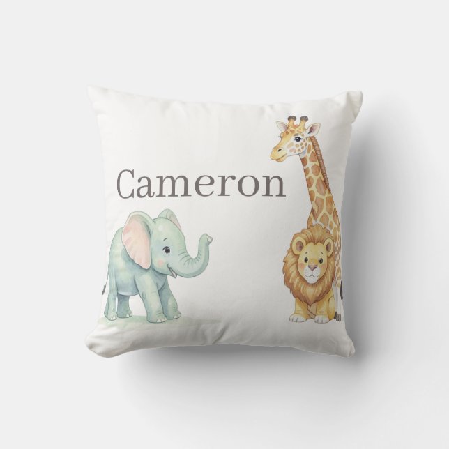 Baby Safari Animals with Custom Name Cushion (Front)