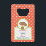 Baby Safari Monkey with Pacifier Shower<br><div class="desc">Baby shower bottle opener. Designed with a cute baby monkey holding a pacifier in his mouth inside a circle with an olive green border. The background is an orange and white polka dot pattern. The letters in the word baby are hanging down from a boho style arrow. Text says thank...</div>