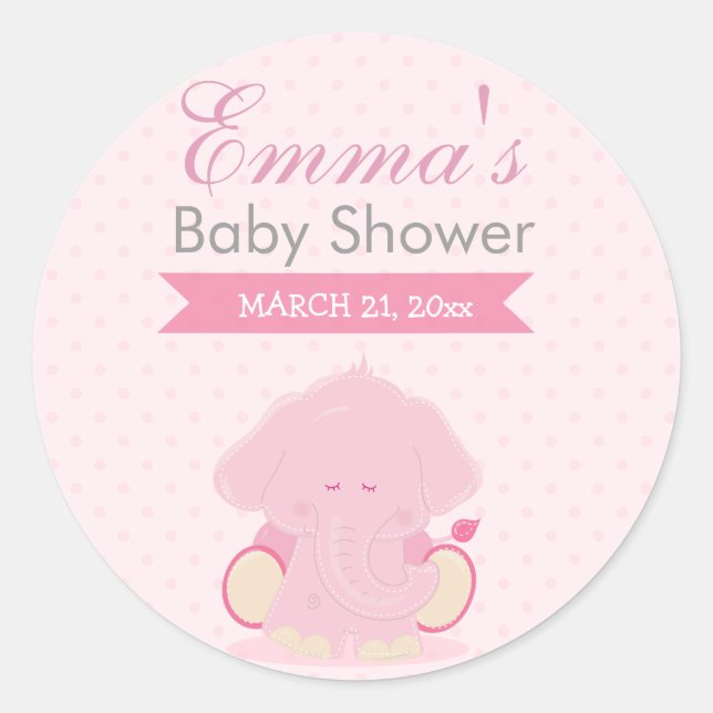 Baby Safari Pink Sleepy Elephant Classic Round Sticker (Front)