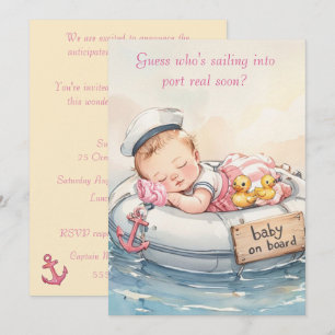Baby Sailor Girl On Board Invitation