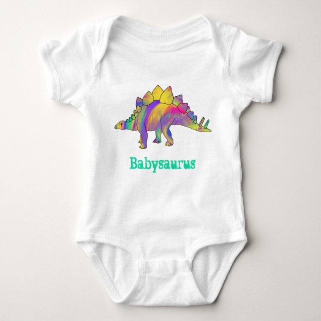 Baby saurus Colorful Rainbow Stegosaurus Dinosaur Baby Bodysuit (Front)