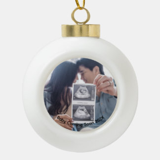 Baby Scan Photo Coming Soon Ceramic Ball Christmas Ornament