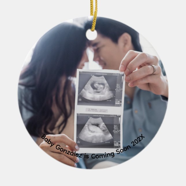 Baby Scan Photo Coming Soon Ceramic Tree Decoration (Front)