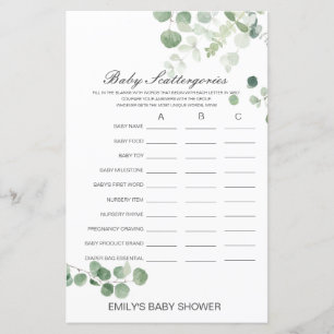 Baby Scattergories Baby Shower Game PRINTED