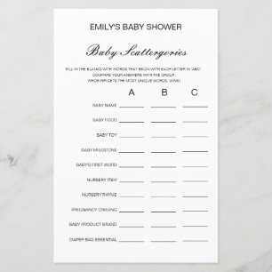 Baby Scattergories Baby Shower Game PRINTED