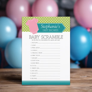 Baby Scramble Shower Game - Pink Girl Polka Dots