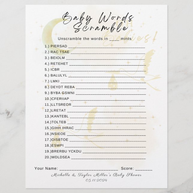 Baby Scramble Words, Oh Baby! Neutral Twin Storks  (Front)