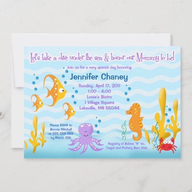 BABY SEA CRITTERS 5x7 Baby Shower Invitation (Front)