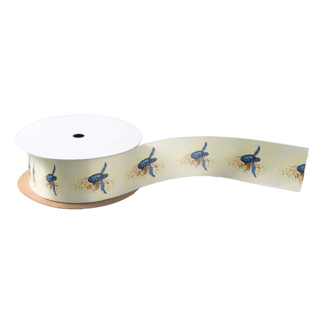 Baby sea turtle emerging from the sand satin ribbon (Spool)
