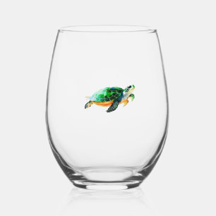 Baby Sea Turtle Moving Toward the Sea Stemless Wine Glass