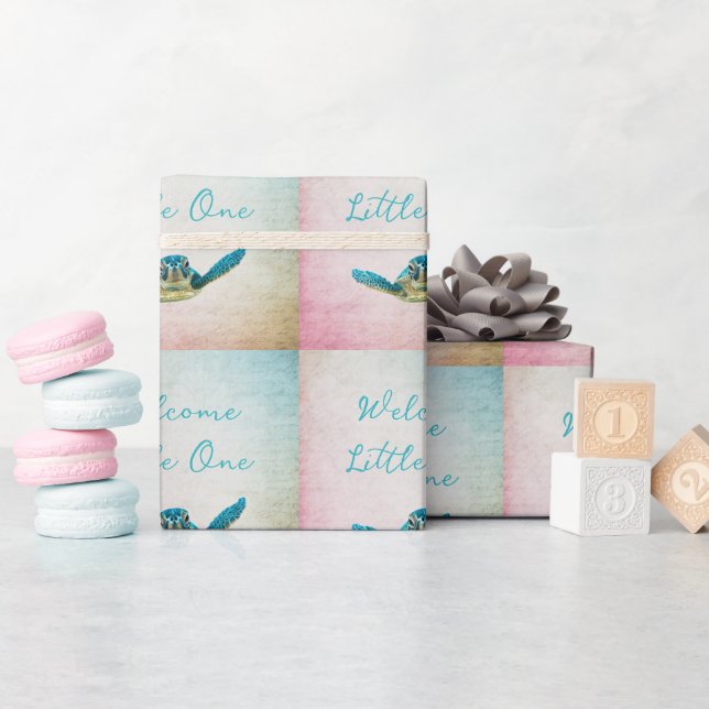 Baby Sea Turtle Welcome Little One Wrapping Paper (Baby Shower)