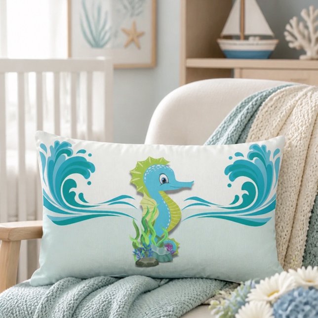 Baby Seahorse | Blue Lumbar Pillow (Creator Uploaded)