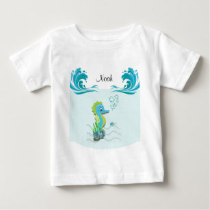 Baby Seahorse   Blue Personalised Baby T-Shirt