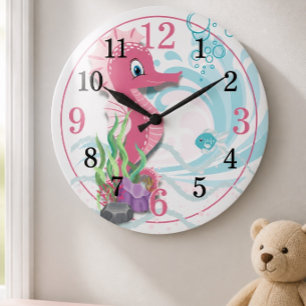 Baby Seahorse   Pink Kids Room Wall Clock