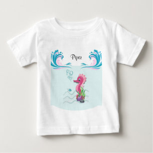 Baby Seahorse   Pink Personalised Baby T-Shirt