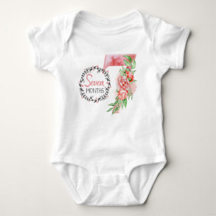 Baby Seven Months Milestone (pink/red) Baby Bodysuit