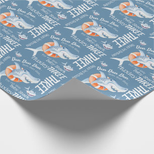 Baby shark 3rd birthday custom watercolor art wrapping paper