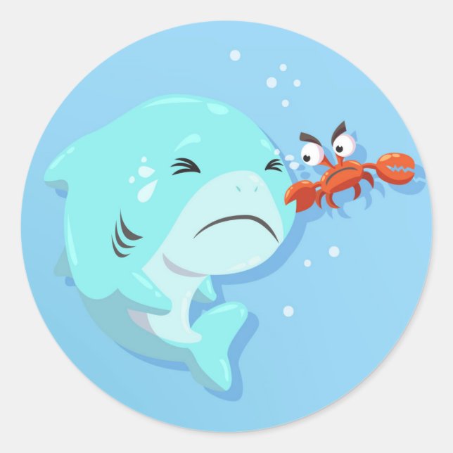Baby Shark And Crab Classic Round Sticker (Front)