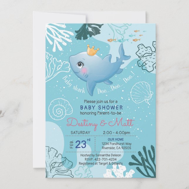 Baby shark baby shower invitation (Front)