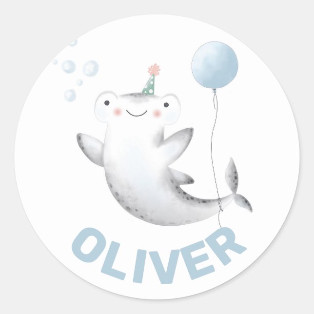Baby Shark Balloon Kid's Birthday Siticker Classic Round Sticker (Front)