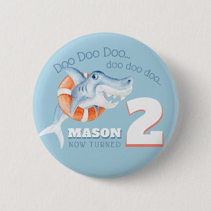 Baby shark blue watercolor custom 2nd Birthday 6 Cm Round Badge