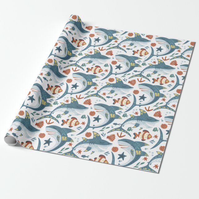 Baby Shark Boys Kids Birthday Favour Gift Wrapping Paper (Unrolled)