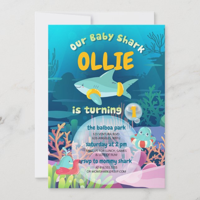 Baby Shark First Birthday Invitation (Front)