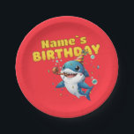 Baby Shark Paper Plate<br><div class="desc">Make a splash at your little one's birthday party with this adorable Baby Shark design! Featuring a cheerful blue shark wearing a festive party hat and blowing a noisemaker, surrounded by colorful confetti and bubbles. This vibrant, high-quality illustration is perfect for first birthdays, "One-derful" ocean-themed parties, or any toddler who...</div>