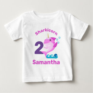 Baby Shark Pink Unicorn Custom Age Name Baby T-Shirt