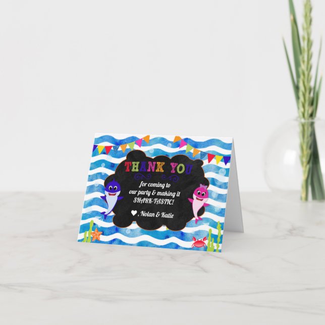 Baby Shark Thank You Card Girl and Boy Birthday (Front)