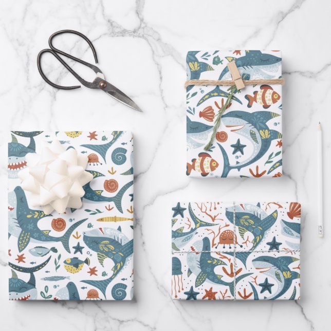 Baby Shark Wrapping Paper Flat Sheet Set of 3 (Front)