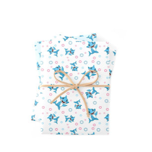 Baby sharks pattern wrapping paper sheet