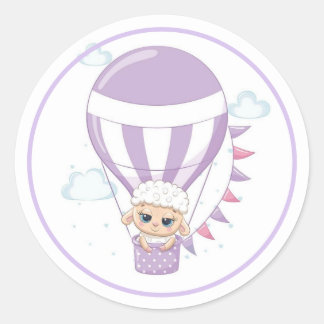 Baby Sheep in a Purple Hot Air Ballon Classic Round Sticker