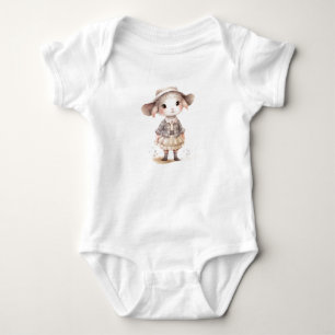 Baby Sheep Lamb in Dress and Hat  Bodysuit