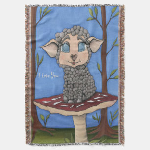 Baby Sheep on Toadstool Throw Blanket