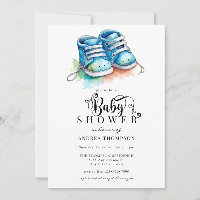 Baby Shoes | Blue Boy Baby Shower Invitation (Front)