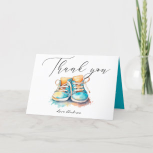 Baby Shoes Blue Boy Baby Shower Thank You Card