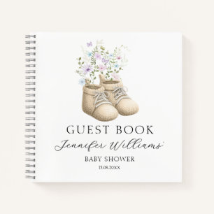 Baby Shoes Floral Shower Guest Book Gift Notebook