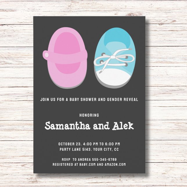 Baby shoes gender reveal and baby shower invitation (Creator Uploaded)