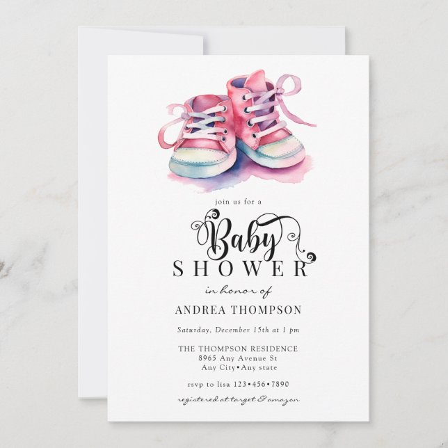Baby Shoes | Pink Girl Baby Shower Invitation (Front)