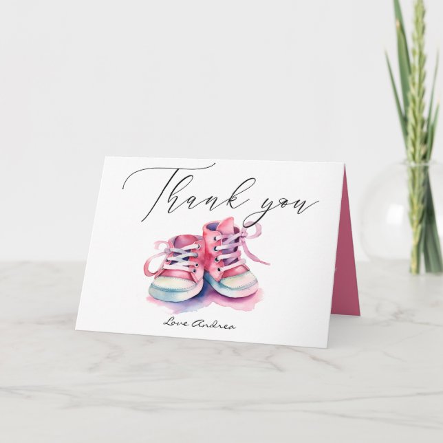Baby Shoes | Pink Girl Baby Shower Thank You Card (Front)