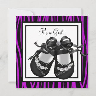 Baby Shoes Purple Zebra Baby Girl Shower Invitation