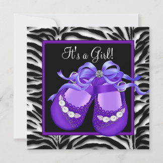 Baby Shoes Purple Zebra Baby Girl Shower Invitation