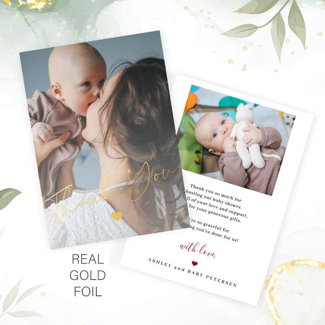 Baby shower 2 photos gold foil script modern (Creator Uploaded)