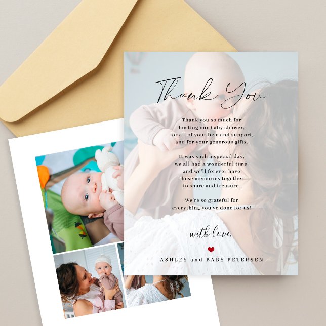 Baby shower 4 photos simple script modern thank you card (Creator Uploaded)