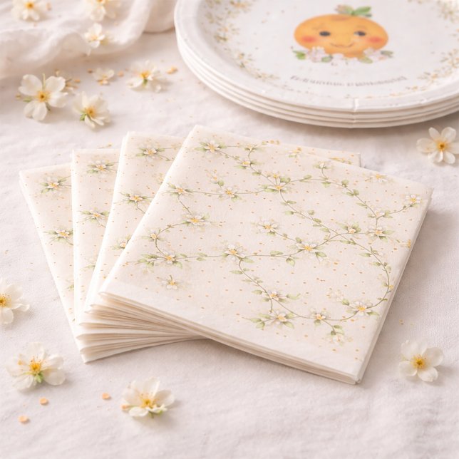 Baby Shower A Little Cutie Orange Blossom vine Napkin (Creator Uploaded)